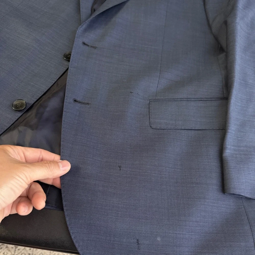 Hugo Boss‎ Suit Mens 46R 38x27 Blue Micro-pattern Guabello Super 130s Wool 2pc